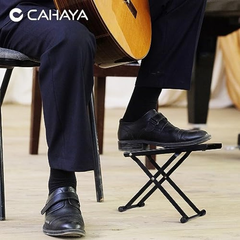 CAHAYA 기타 발판 6 위치 높이 기타 발판 접이식 클래식 기타 플레이어 CY0337용 고무 발 및 미끄럼 방지 고무 패드가 있는 추가 안정적인 발판 의자