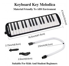 Eavnbaek 32 키 멜로디카 악기, 소프라노 멜로디카 에어 피아노 키보드 피아니카, 부드러운 긴 튜브 2개, 짧은 마우스피스 2개 및 휴대용 가방(검은색)