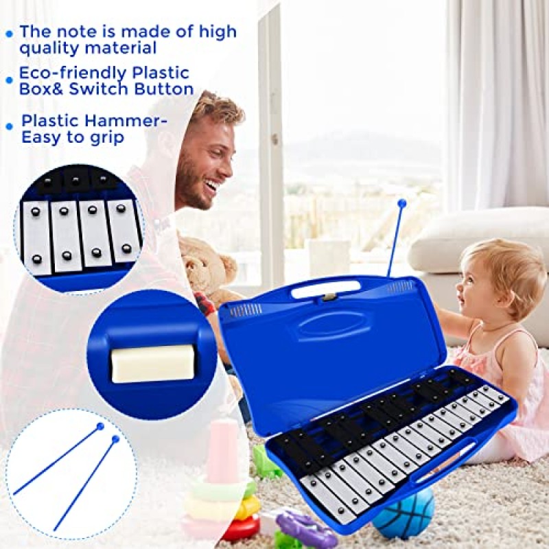 EASTROCK 실로폰, 25 노트 어린이를 위한 Glockenspiel 실로폰, 전문 실로폰 악기 음악 교육, 선물(블루)