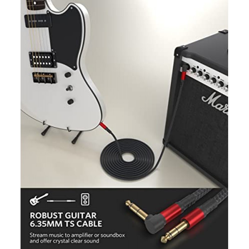 IALEGANT 1/4인치 케이블 TRS 기타 케이블 10피트 2팩, 악기 케이블 기타 AMP 코드 일렉트릭 기타, 베이스, 앰프 등을 위한 직각 6.35mm 남성-남성 스테레오 오디오 케이블