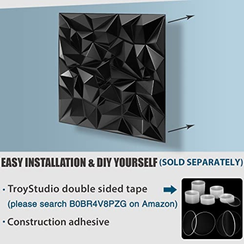 TroyStudio 어쿠스틱 사운드 디퓨저 패널 - 19.7 X 19.7 X 1인치 PVC 플라스틱 벽 아트 패널 12개 팩, 스튜디오 확산 처리 타일 벽 및 천장 장식용 디퓨저 패널(클러터, 검은색)