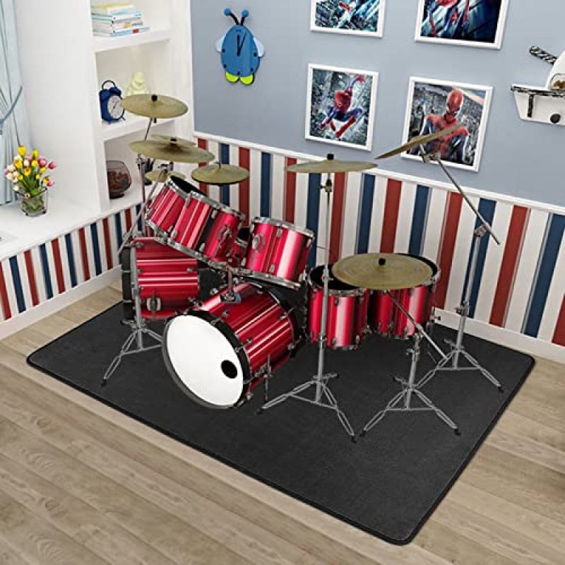IBVIVIC 3.9Ft x 5.2Ft 드럼 패드 드럼 매트 드럼 카펫, 미끄럼 방지 그립 바닥이 있는 촘촘하게 짜여진 직물, 21.2 평방 피트 롤 드러머를 위한 훌륭한 선물, 검정색