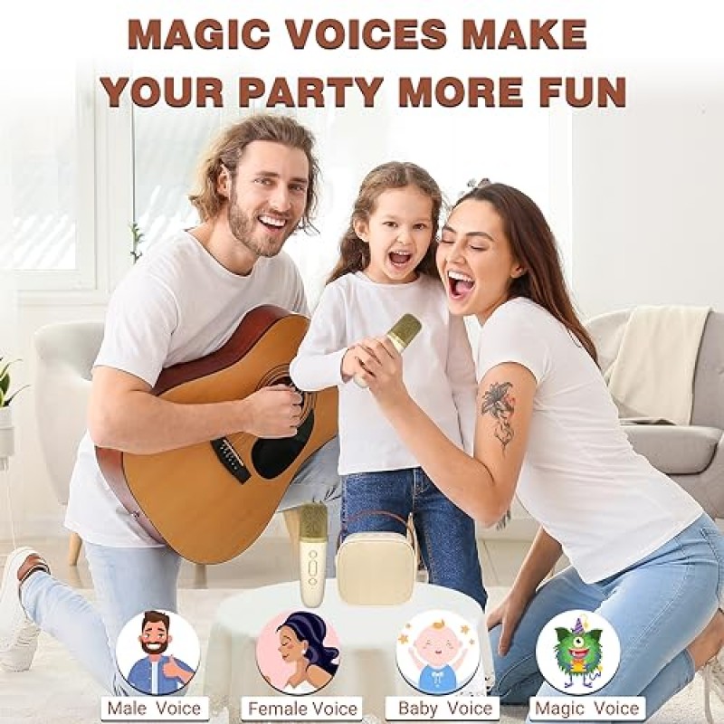 IROO 미니 노래방 기계(무선 마이크 2개 포함), 어린이 및 성인을 위한 휴대용 블루투스 스피커, 4, 5, 6, 7, 8, 9, 10세 이상의 소녀 및 소년을 위한 선물 홈(베이지색)