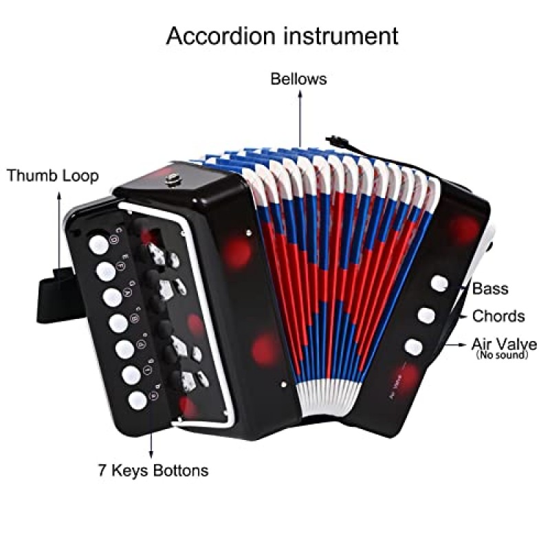 AIMEIS 키즈 아코디언 10 키 버튼 아코디언 악기 아코디언 초보자를 위한 선물(검은색)