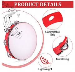 성인을위한 8 Pcs 탬버린 빨간 나무 핸드 헬드 탬버린 징글 4 가지 크기로 제공 단일 행 금속 징글 탬버린 뮤지컬 교육 탬버린 선물 교회 파티를위한 리듬 타악기
