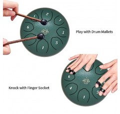 Yasisid Steel Tongue Drum 6 Inche 8 Note 어린이를위한 스틸 드럼 악기, 타악기, 소프트 백, 뮤직 북, 말렛 2 개, 명상 또는 요가 용 (녹색)