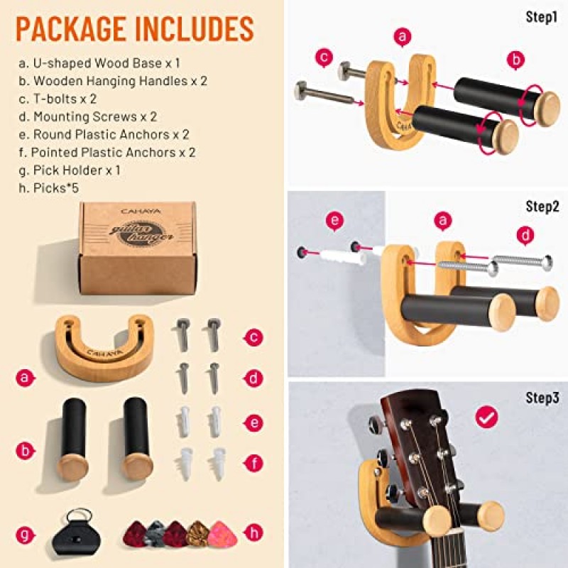 CAHAYA 기타 벽걸이 걸이 조절 가능한 U자형 후크, 어쿠스틱 일렉트릭 베이스 밴조 우쿨렐레 만돌린 CY0297용 픽업 5개 및 픽업 백 1개 포함