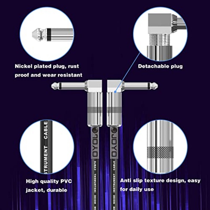 JOYO 기타 패치 케이블 7.8인치 전문 베이스 기타 효과 페달 패치 코드 1/4인치(CM-11, 6팩)
