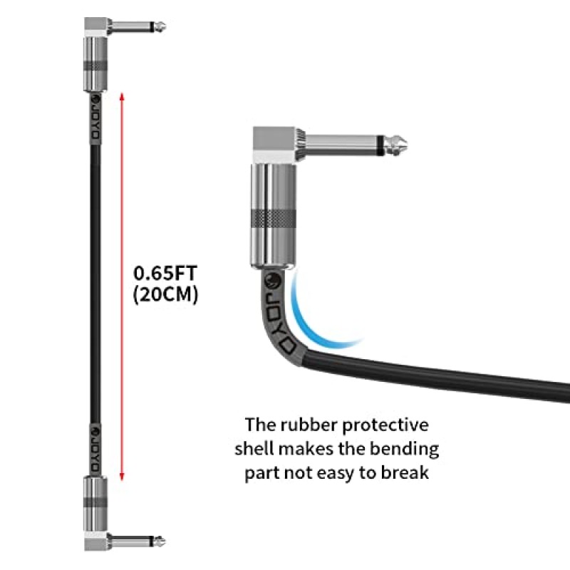 JOYO 기타 패치 케이블 7.8인치 전문 베이스 기타 효과 페달 패치 코드 1/4인치(CM-11, 6팩)