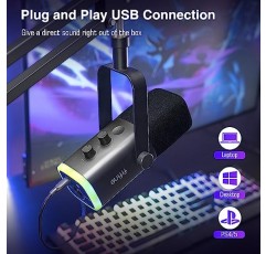 FIFINE XLR/USB 게임용 마이크 세트 및 게임용 오디오 믹서, 스트리밍 팟캐스트용 동적 PC 마이크, XLR 마이크 인터페이스가 있는 RGB 녹음 믹서, 붐 암 스탠드가 있는 컴퓨터 RGB 마이크 키트(AM8T+SC3)