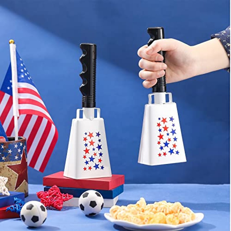 3 Pcs Cowbell Noisemaker 웨딩 금속 응원 암소 벨 스포츠 이벤트 축구 게임에 대 한 핸들 흰색 손 응원 시끄러운 호출 벨