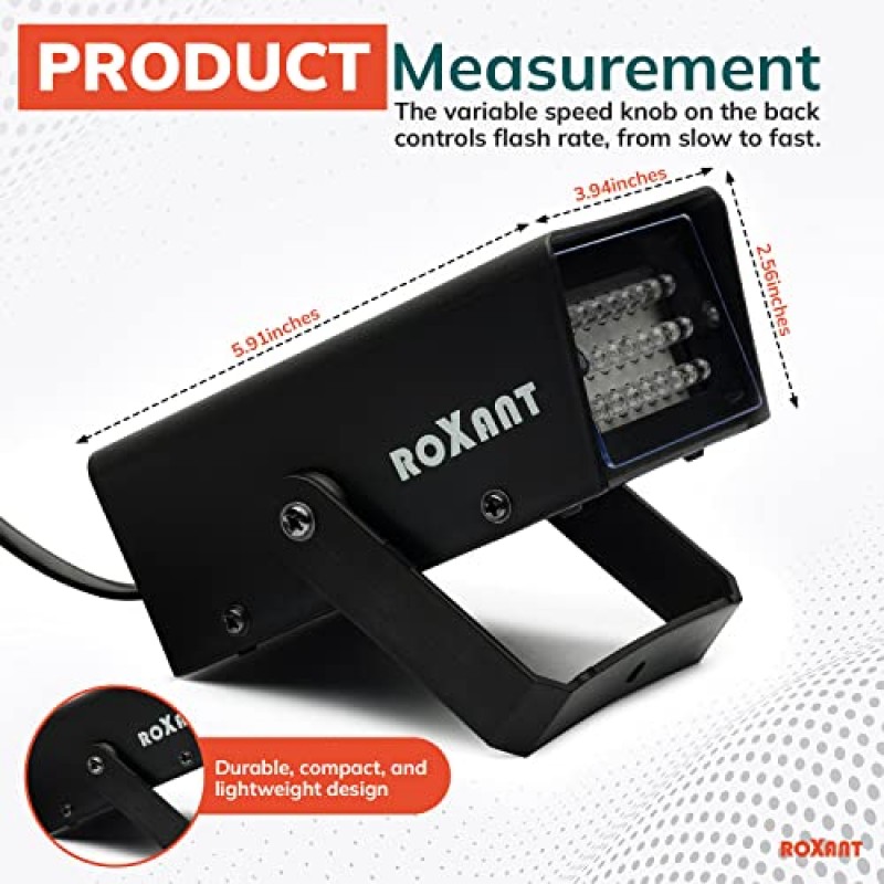 Roxant Pro 미니 스트로브 조명 할로윈 - 24개 슈퍼 브라이트 LED 전구 - 조정 가능한 플래시 속도 제어 | 파티 장식 | 파티 조명