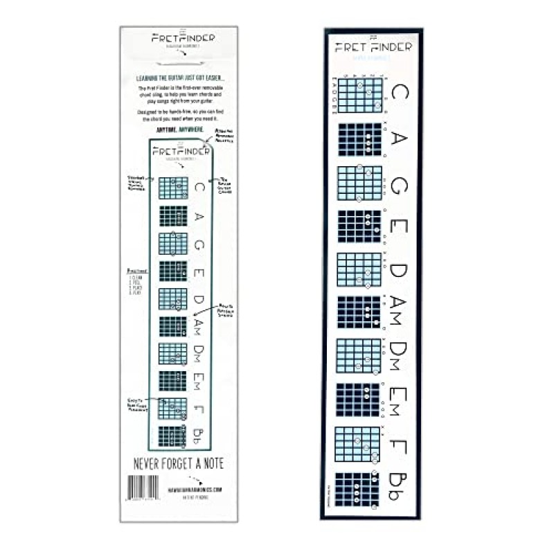 프렛 파인더 - 코드 차트 탈착식 클링 - 어쿠스틱 기타용 - 초급 코드 차트