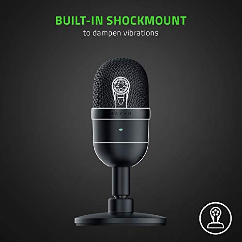 Razer Seiren 미니 USB 콘덴서 마이크: PC 스트리밍 및 게임용 - 전문가 수준의 녹음 품질 - 정밀한 초지향성 픽업 패턴 - 틸팅 스탠드 - 충격 방지 - 클래식 블랙