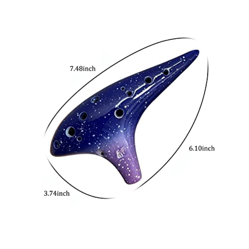 초보자를 위한 12 홀 고구마 오카리나 악기, 알토 C 세라믹 오카리나(별이 빛나는 파란색 & 보라색)