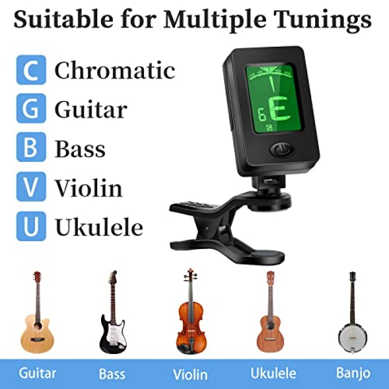 기타 튜너, 기타 픽이 포함된 기타 액세서리, 기타 카포, 어쿠스틱 기타용 카포, 베이스, 버징 프리, 퀵 릴리스, 기타용 기타 튜너 클립온, 바이올린, 베이스, 우쿨렐레 반음계