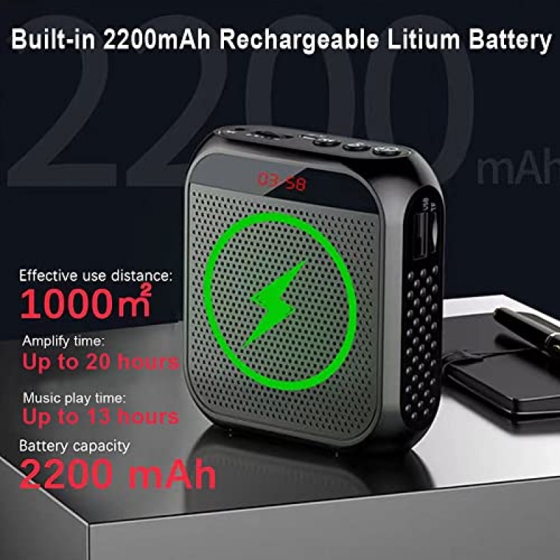 교사용 휴대용 음성 증폭기, 교사용 스피커가 있는 2200mAh 충전식 개인 증폭기 마이크 PA 시스템 헤드셋 마이크, 교육, 회의, 투어 가이드, 요가, 교실(로즈)