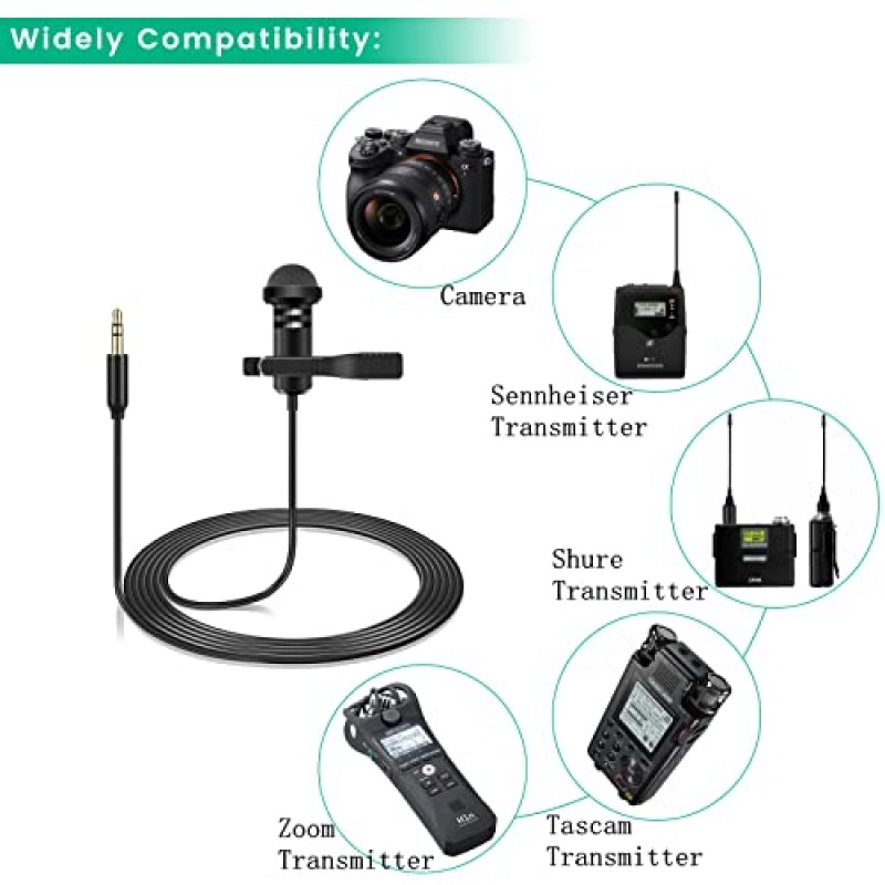 Rode Wireless GO 2 / ii 및 DJI 마이크 송신기용 라발리에 마이크, 클립이 있는 무지향성 라펠 Lav 비디오 마이크, 5피트