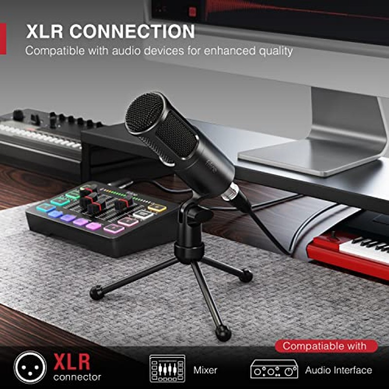 FIFINE XLR 다이나믹 마이크, 카디오이드 패턴의 보컬 팟캐스트 마이크, 스트리밍 보이스오버 더빙 비디오 녹화용 스튜디오 메탈 마이크, Black-K669D