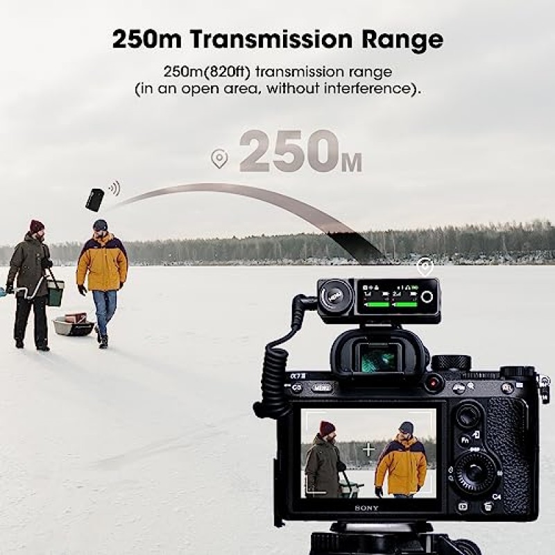 전문 ENC, 스튜디오 품질 오디오, 22시간 지속, 820피트(250m) 범위, DSLR 카메라, iPhone, Android, PC-블랙과 호환되는 Hollyland Lark Max 무선 라발리에 마이크 시스템