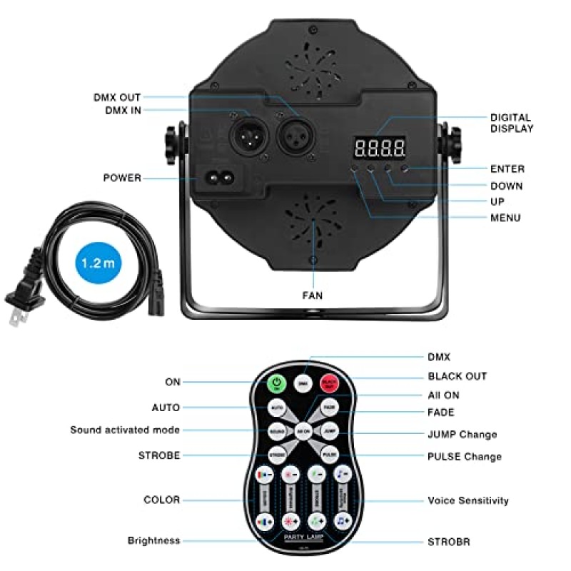 12 LED 무대 조명 2 팩 - 원격 및 DMX 제어 기능이 있는 48W RGBW 파 조명 사운드 활성화 스트로브 자동 재생 업라이트 결혼식 생일 파티 디스코 댄스 클럽 가라오케 DJ 교회 무대 조명