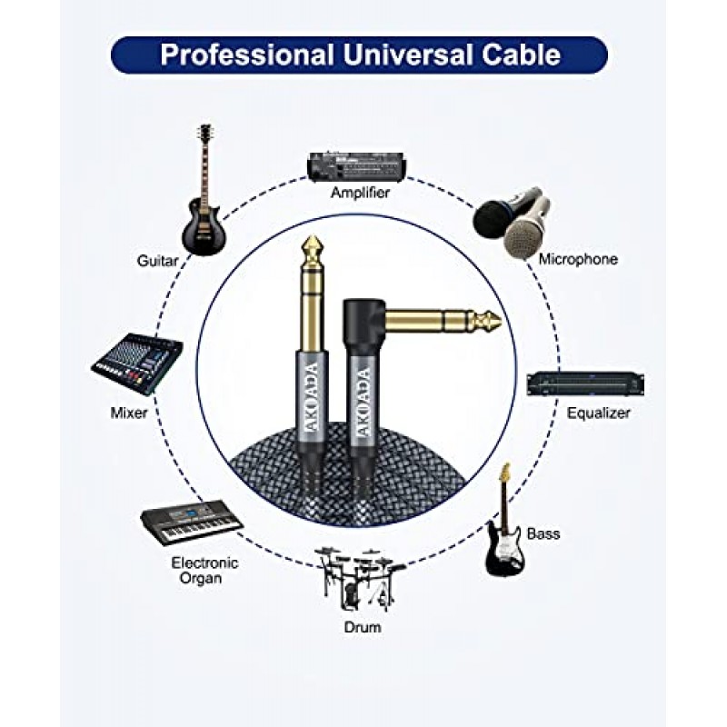 AkoaDa 1/4인치 TRS 오디오 케이블(2팩 15FT), 6.35mm 수 잭 밸런스드 스테레오 코드, 일렉트릭 베이스, 키보드, 믹서, 앰프/앰프, 스피커 등을 위한 6.35 악기 상호 연결 와이어