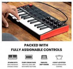 AKAI Professional MPK Mini MK3 - 8개의 백라이트 드럼 패드, 8개의 노브 및 음악 제작 소프트웨어가 포함된 25키 USB MIDI 키보드 컨트롤러