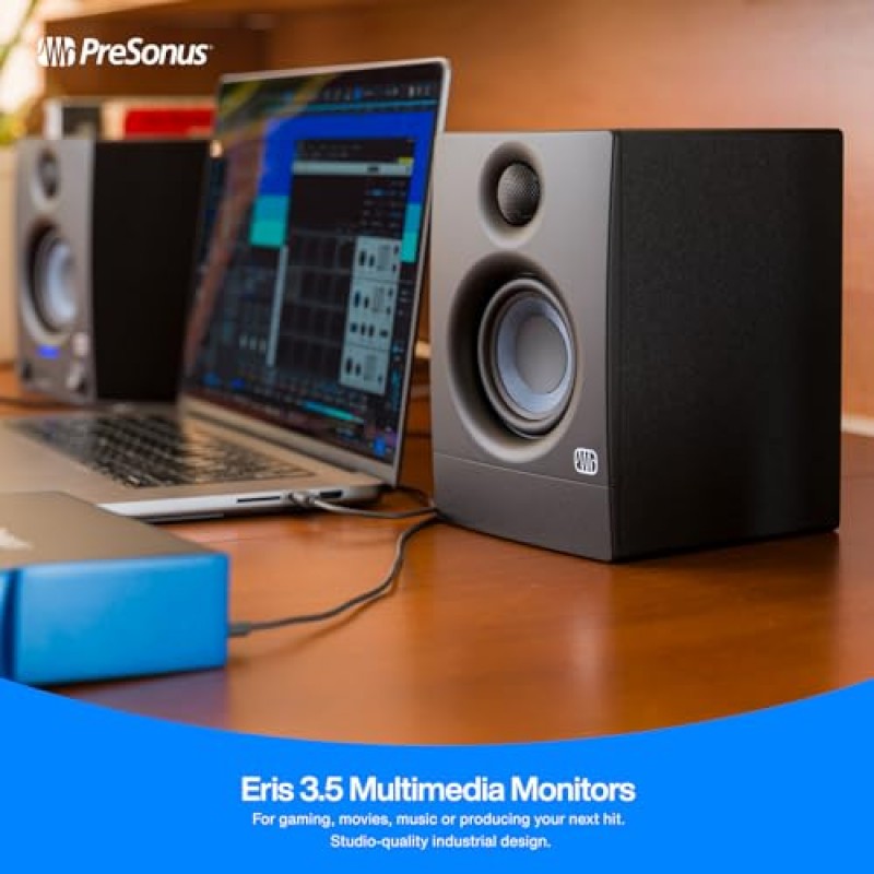 PreSonus Eris 3.5 Gen 2 — 멀티미디어, 게임, 스튜디오 수준의 음악 제작을 위한 3.5인치 전원 공급 데스크탑 스피커, 50W 전력