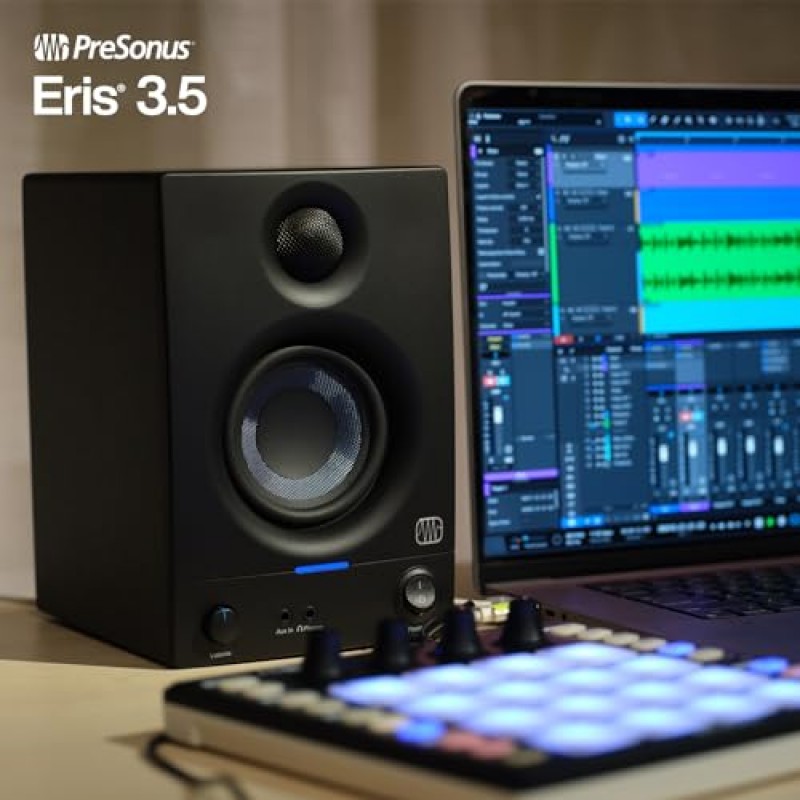 PreSonus Eris 3.5 Gen 2 — 멀티미디어, 게임, 스튜디오 수준의 음악 제작을 위한 3.5인치 전원 공급 데스크탑 스피커, 50W 전력