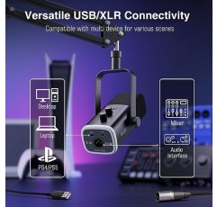 FIFINE XLR/USB 게이밍 마이크 세트, 스트리밍 팟캐스트용 다이나믹 PC 마이크, 붐 암 스탠드가 있는 컴퓨터 RGB 마이크 키트, 음소거 버튼, 헤드폰 잭, 보컬 음성 증폭 게임 AM8T 녹음용