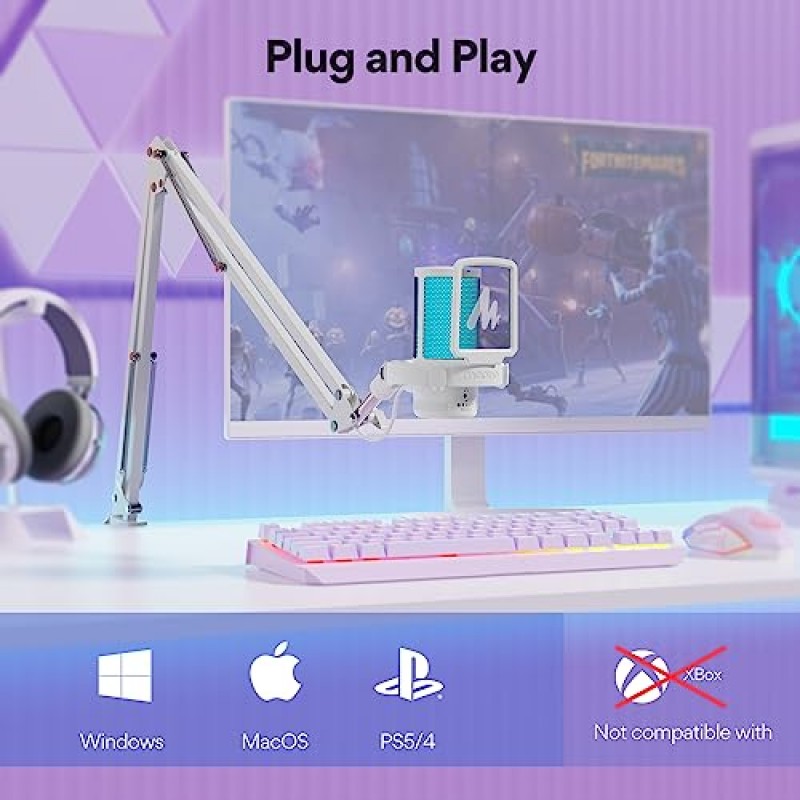 소음 제거 기능이 있는 MAONO USB 게이밍 마이크, RGB 조명, 음소거, 게인, 스트리밍 모니터링, 팟캐스트, YouTube, Twitch, Discord, PS5, PS4, GamerWave DGM20S를 갖춘 컴퓨터 PC 콘덴서 마이크