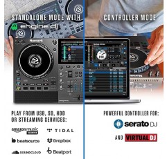 Numark Mixstream Pro Go - 배터리, DJ 믹서, 스피커, Amazon Music Unlimited, WiFi, 터치스크린이 포함된 독립형 DJ 컨트롤러, Serato DJ와 작동