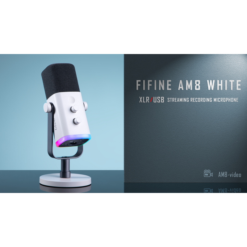 스트리밍 팟캐스팅용 FIFINE XLR/USB 게임용 마이크, PS4/PS5용 PC 컴퓨터 RGB 마이크, 게인 노브, 마이크 음소거, 모니터링 잭, 비디오 제작 녹화용 게이머 마이크-AmpliGame AM8 White