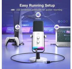 스트리밍 팟캐스팅용 FIFINE XLR/USB 게임용 마이크, PS4/PS5용 PC 컴퓨터 RGB 마이크, 게인 노브, 마이크 음소거, 모니터링 잭, 비디오 제작 녹화용 게이머 마이크-AmpliGame AM8 White