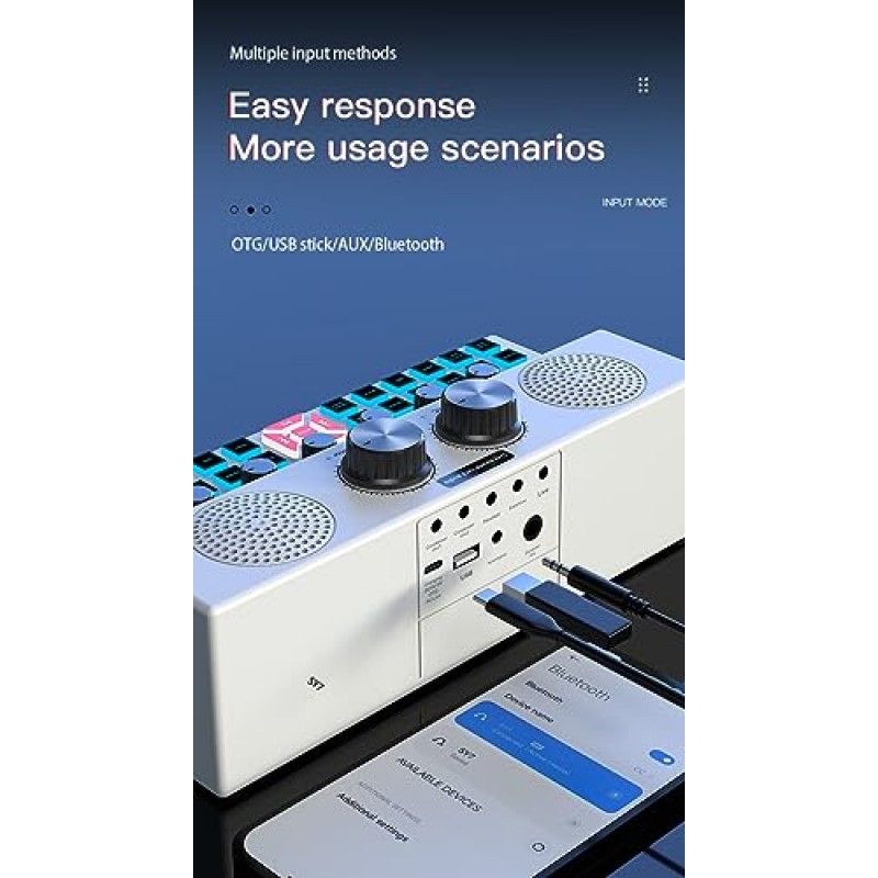 ALPOWL 올인원 오디오 믹서, 오디오 인터페이스에는 노래방, 블루투스 스피커가 내장되어 있습니다. 개별 제어, 원버튼 아름다운 음성, 볼륨 손잡이, DJ 믹서 지원 디지털 OTG/USB/AUX/블루투스
