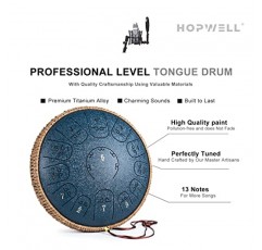 스틸 텅 드럼 - HOPWELL 12인치 13 노트 - 타악기 - 악보집, 드럼 말렛 및 휴대용 가방이 포함된 핸드 팬 드럼, C 메이저(네이비 블루)