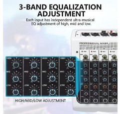 오디오 믹서 6 채널 DJ 믹서 사운드 보드 콘솔, USB MP3 블루투스 입력 48V 라이브 공연 홈 스테이지 가라오케