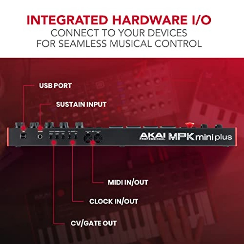 Akai Professional MPK Mini Plus - 미니 키 37개, MPC 패드 8개, 시퀀서, MIDI/CV/Gate I/O, 음악 제작 소프트웨어가 포함된 USB MIDI 키보드 컨트롤러