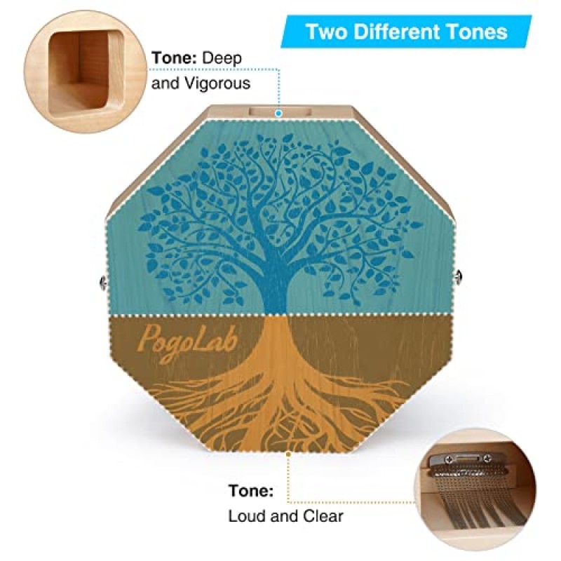 POGOLAB 투톤 카존, 조절 가능한 스트랩이 있는 휴대용 여행용 나무 드럼, 휴대가 용이함, 독특한 외관, 아름다운 타악기(내추럴 브라운)