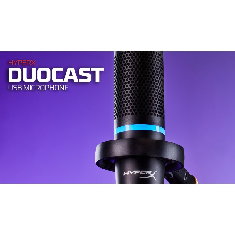 HyperX DuoCast – PC, PS5, PS4, Mac용 RGB USB 콘덴서 마이크, 로우 프로파일 충격 마운트, 카디오이드, 무지향성, 팝 필터, 게인 제어, 게임, 스트리밍, 팟캐스트, Twitch, YouTube, Discord