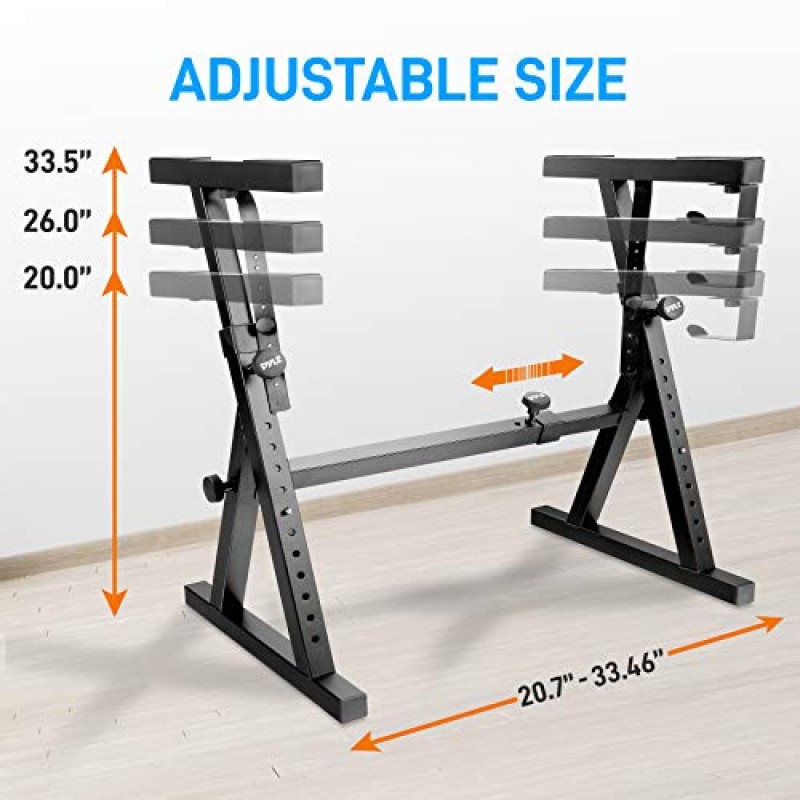 Pyle 헤비 듀티 접이식 키보드 스탠드 - 조절 가능한 너비 및 높이, 폼 패딩 암, 디지털 피아노 스탠드, 54-88 키 전자 피아노에 적합하고 여행 및 보관에 사용되는 견고한 강화 Z 디자인