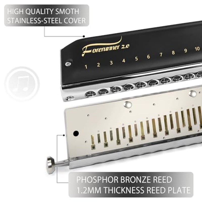 EAST TOP 밸브가 없는 FORERUNNER 2.0 업데이트 크로마틱 하모니카 12 홀 48 톤 C 키 크로매틱 입 오르간 성인, 초보자 및 학생을 위한 하모니카
