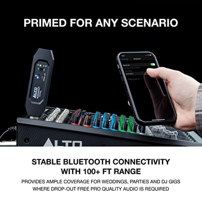 Alto Professional Bluetooth Total 2 - 믹싱 데스크/오디오 믹서 설정 및 활성 PA 시스템용 XLR 장착 충전식 Bluetooth 수신기