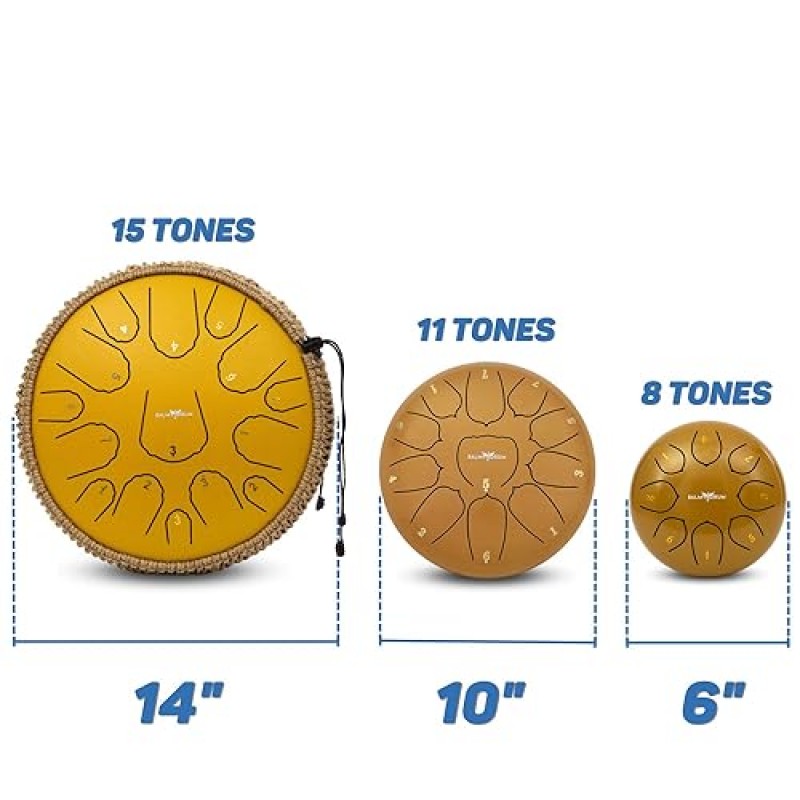 발미 드럼 - 8 노트 6인치 스틸 텅 드럼, 스틸 드럼 악기, 성인용 드럼, 악보집이 포함된 어린이용 발미 드럼 세트, 핸드팬 드럼, 말렛 및 캐리 백 - 텅 드럼(골드)