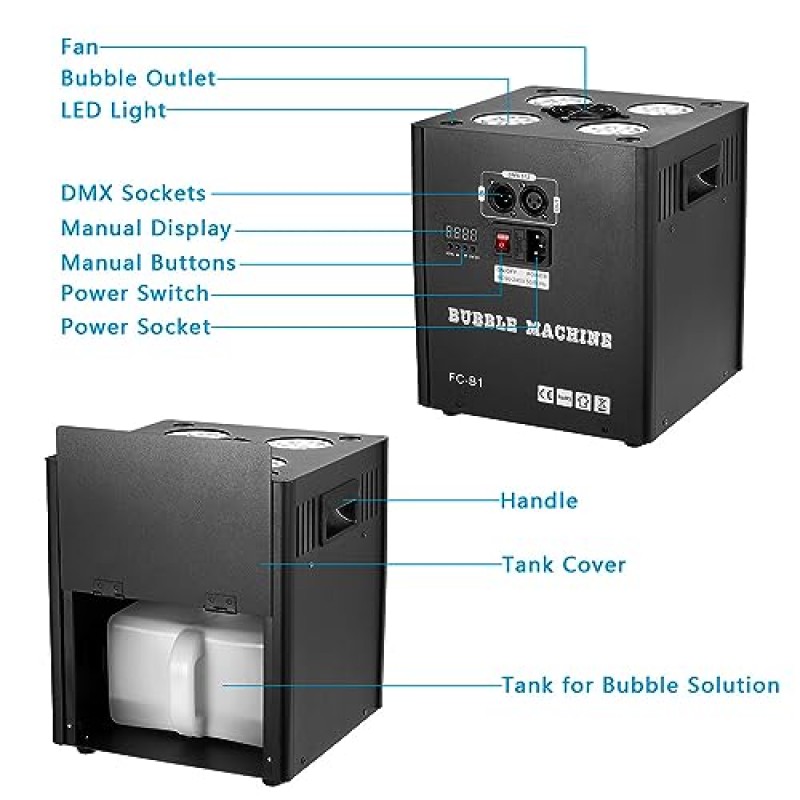 조명, DMX 제어, 무선 원격 기능을 갖춘 BORGOVA 상업용 버블 머신 - 결혼식, 어린이 파티, 무대 및 카니발에 적합