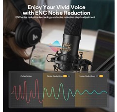 MAONO 팟캐스트 마이크, 노래, 녹음, 스트리밍, 게임, YouTube용 소프트웨어, 붐암 및 전문 사운드 칩셋이 포함된 PC용 USB 컴퓨터 마이크(AU-A04E) 블랙