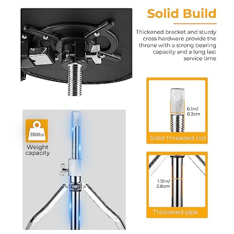 등받이 패딩 안장 드럼 시트가 있는 Vangoa 드럼 왕좌 편안한 오토바이 스타일 드럼 의자 의자 높이 조절 가능 드러머용 더블 브레이스, 흑백