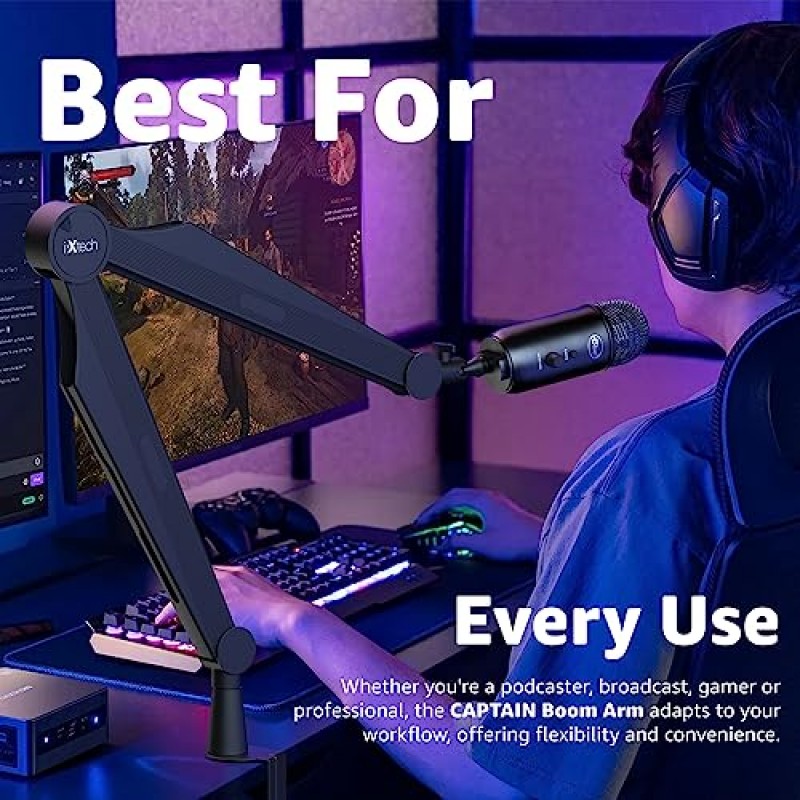 IXTECH 마이크 붐 암 Blue Yeti Shure Sm7b Hyperx QuadCast Rode At2020용 마이크 암 및 게임 팟캐스팅 및 스트리밍 CAPTAIN 모델용 Fifine 마이크 스탠드