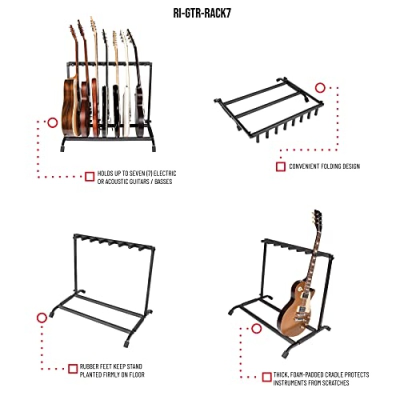 Rok-It 어쿠스틱, 일렉트릭 및 베이스 기타용 접이식 7공간 랙(RI-GTR-RACK7)