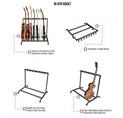 Rok-It 어쿠스틱, 일렉트릭 및 베이스 기타용 접이식 7공간 랙(RI-GTR-RACK7)